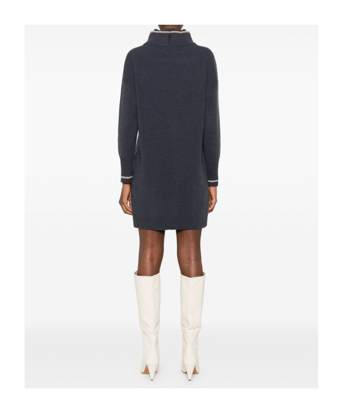 Brunello Cucinelli Ribbed High-neck Mini Dress In Blue
