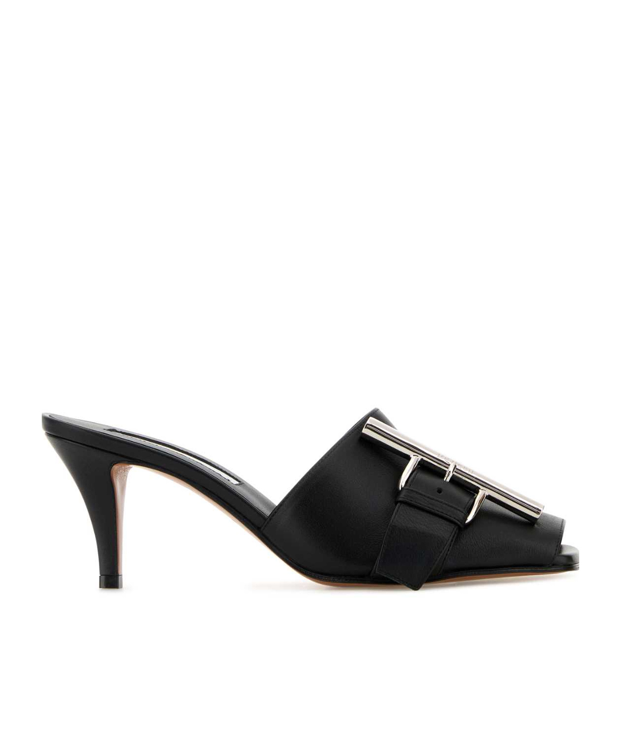 Alexander Mcqueen Leather Mules With Kitten Heel And Metal Embellishment In Black