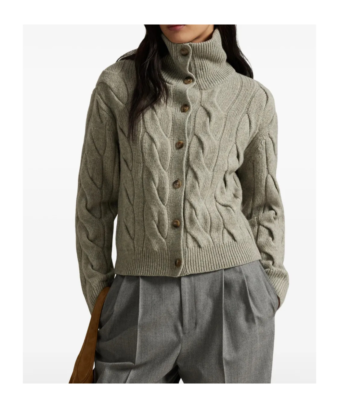 Polo Ralph Lauren Full Zip Cable Knit Sweater Cardigan In Neutral