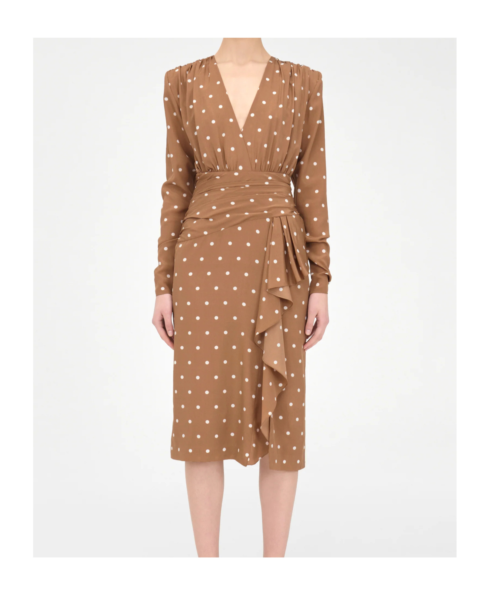 Alessandra Rich Polka Dot Dress With Volant In Brown