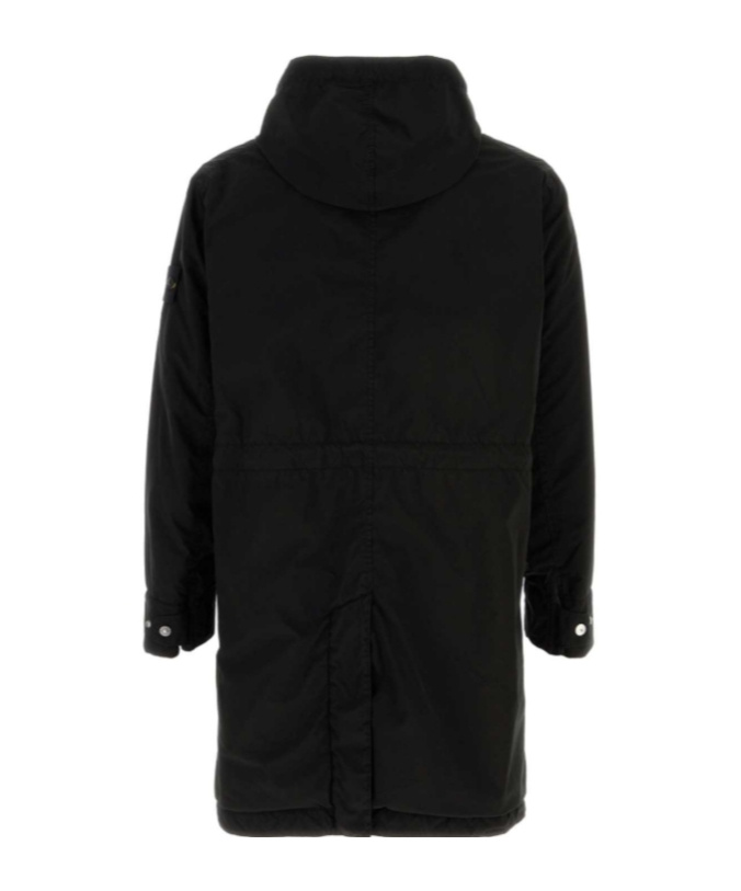 Stone Island Stretch Polyester Jacket With Hood And Pockets In Black