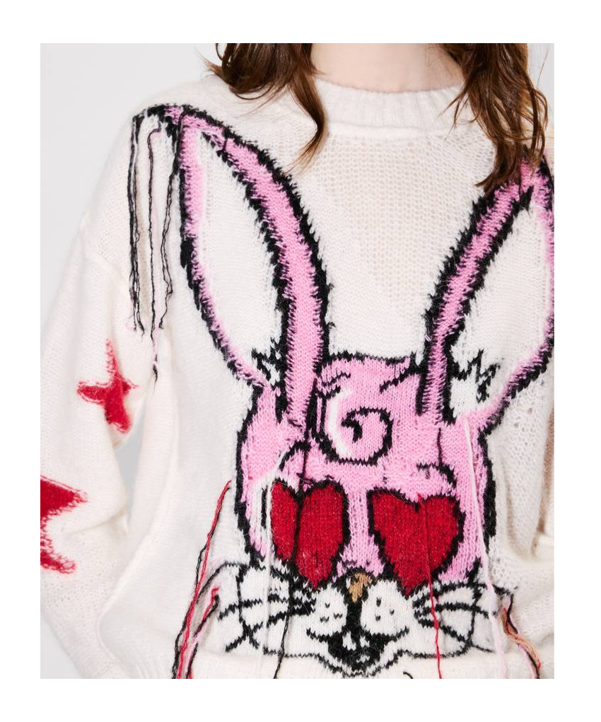 Kenzo ' Cartoon' Jumper In Mixed Hairy Wool Alpaca In White