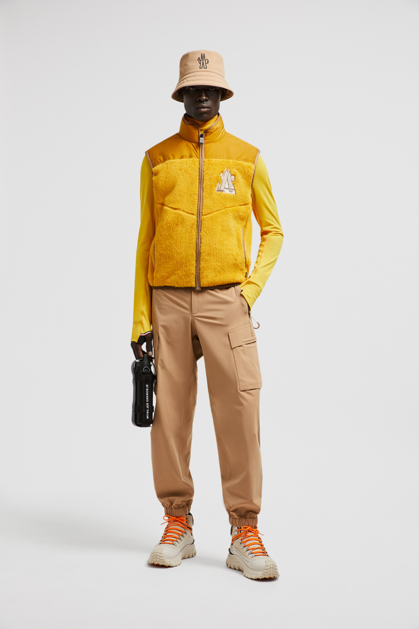 Moncler Logo Embroidered Down Vest In Yellow
