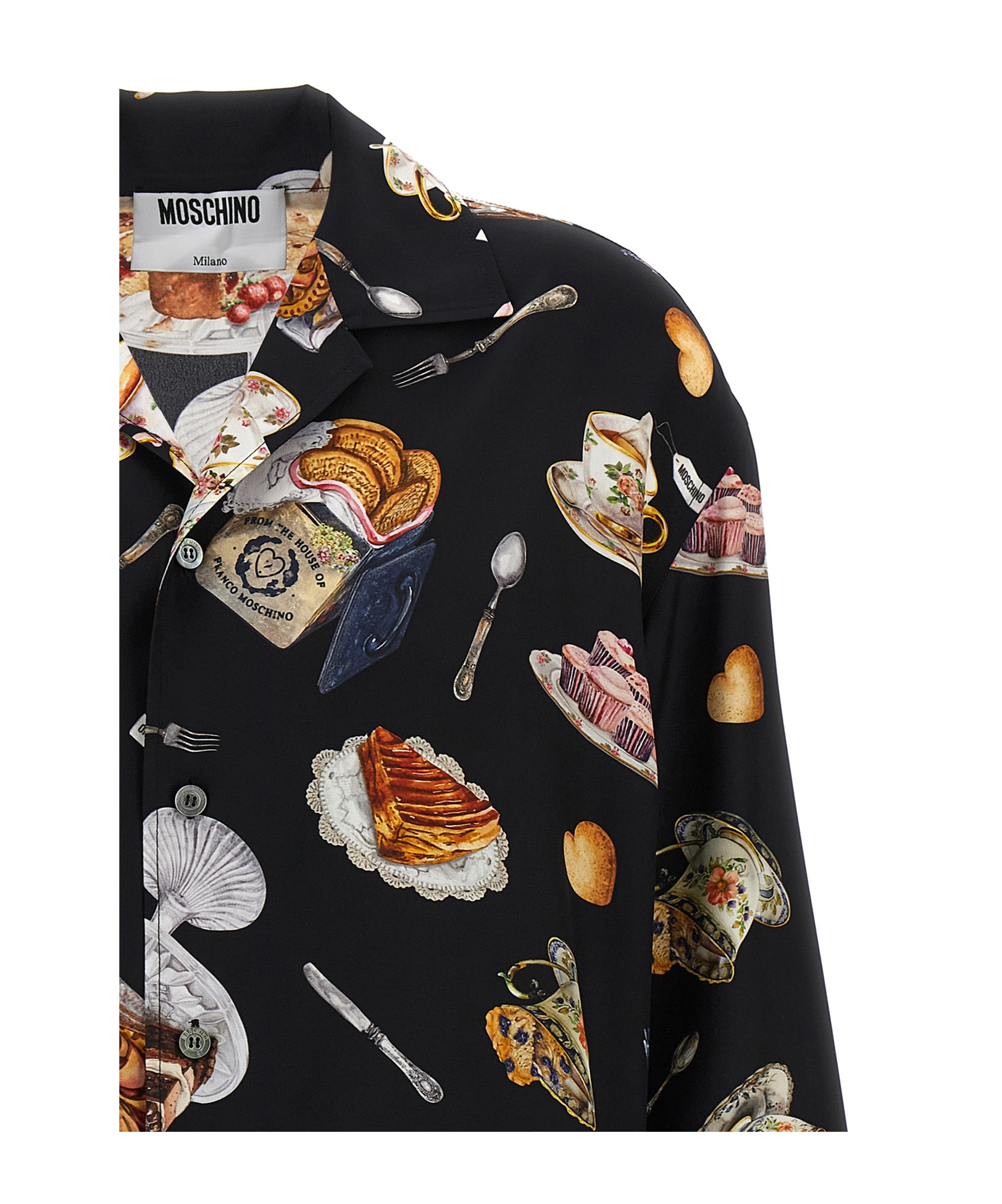 Moschino Multicolor Tea Time Print Shirt In Black