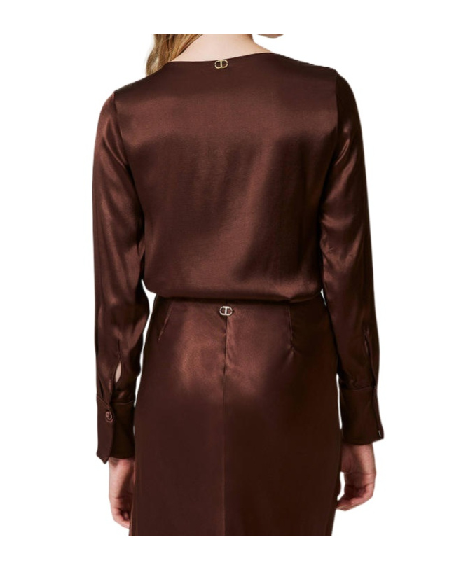Twinset Appliqué-logo Satin Blouse In Red