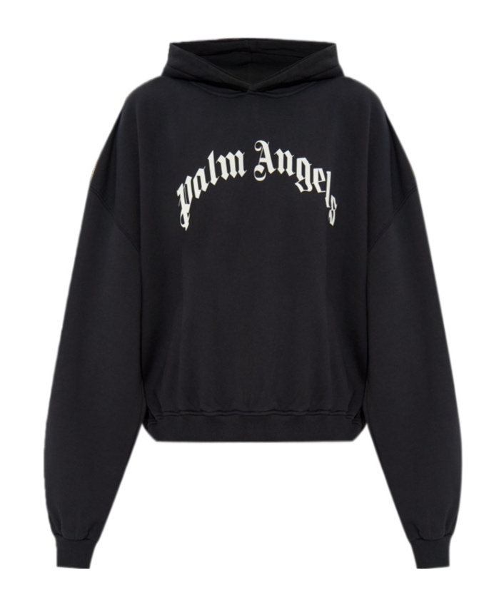 Palm Angels Stripe-detail Logo-print Hoodie In Black