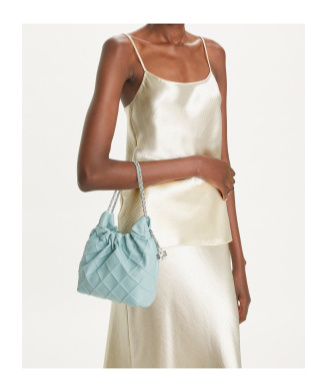 Tory Burch Mini Fleming Quilted Leather Hobo Bag In Blue