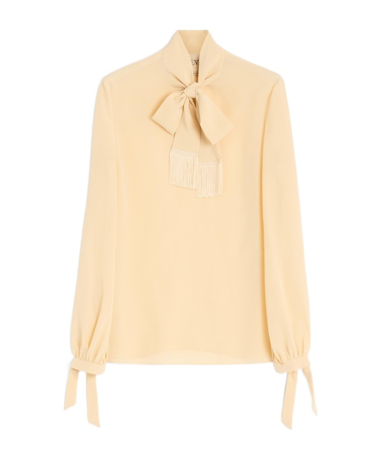Valentino Light Yellow Crepe De Chine Top In Birch