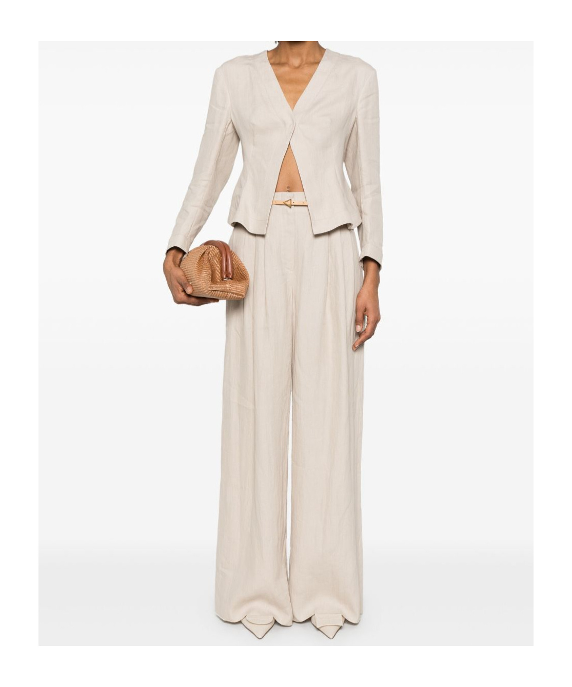 Giorgio Armani Cropped Sand Beige Jacket With Concealed Fastening And Rear Vent In Sand Beige