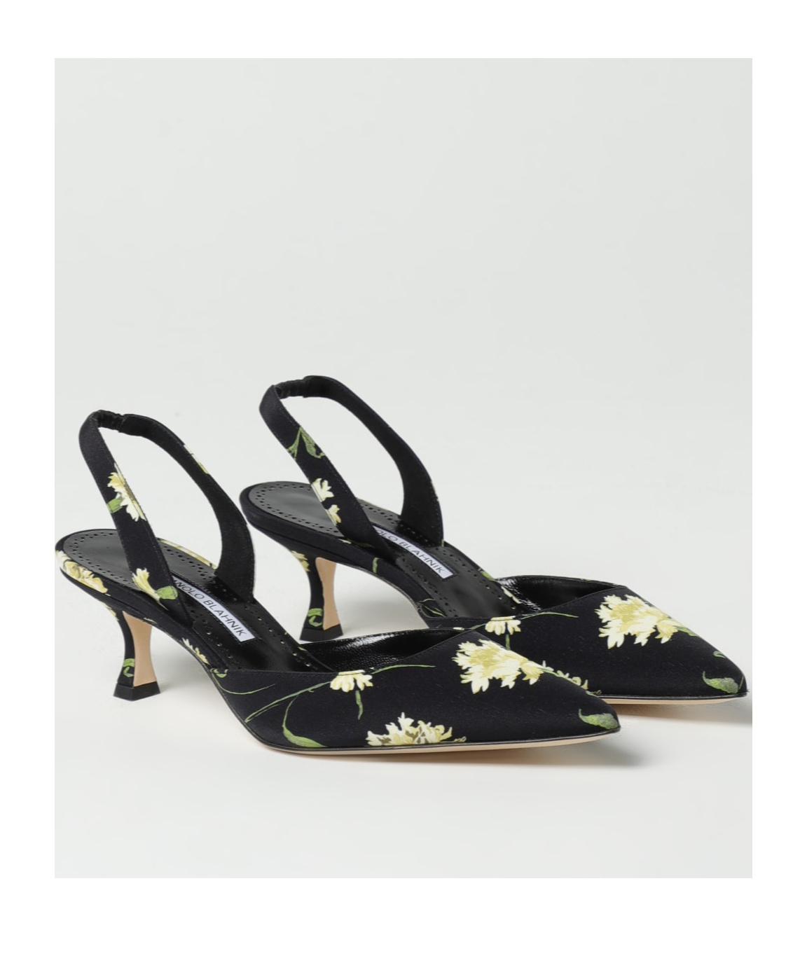 Manolo Blahnik 50mm Carolyne Floral Slingback Pumps In Black