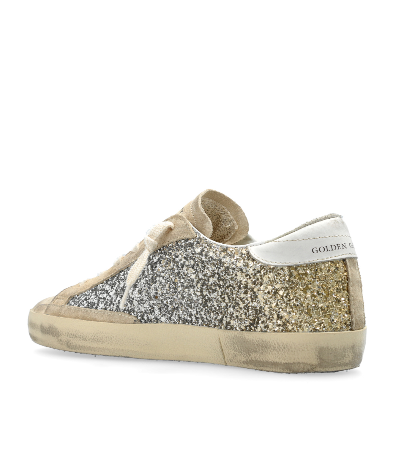 Golden Goose Super-star Classic With List Glitter Upper Suede Toe And Tongue Leather Star And Heel S In Nude