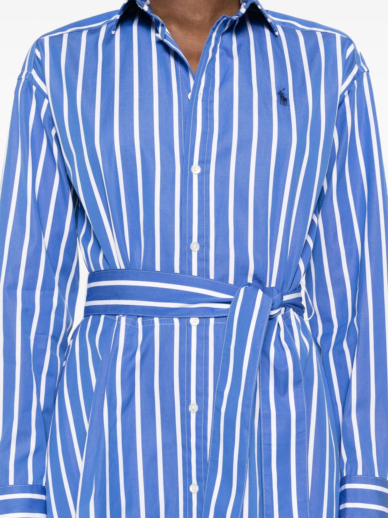Polo Ralph Lauren Embroidered Poplin Shirt Dress With Belted Waist In Blue