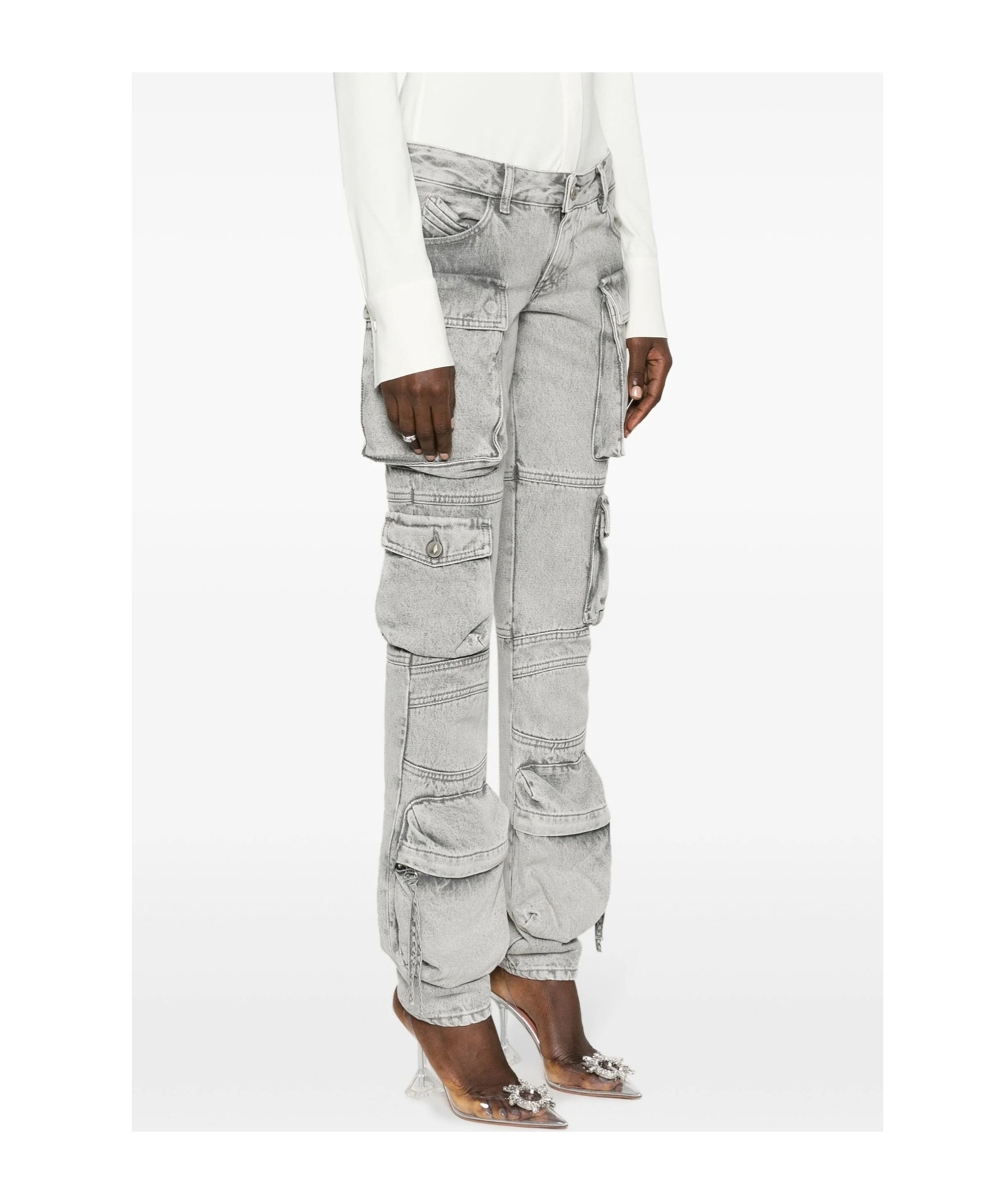 Attico 'essie' Distressed Cargo Trousers With Multiple Pockets In Gray