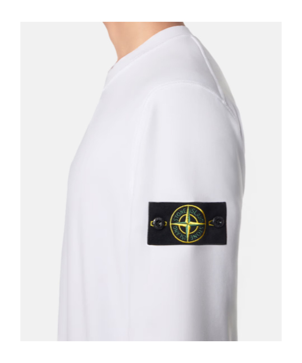 Stone Island Regular-fit Crewneck Sweatshirt With Elasticated Cuffs In White