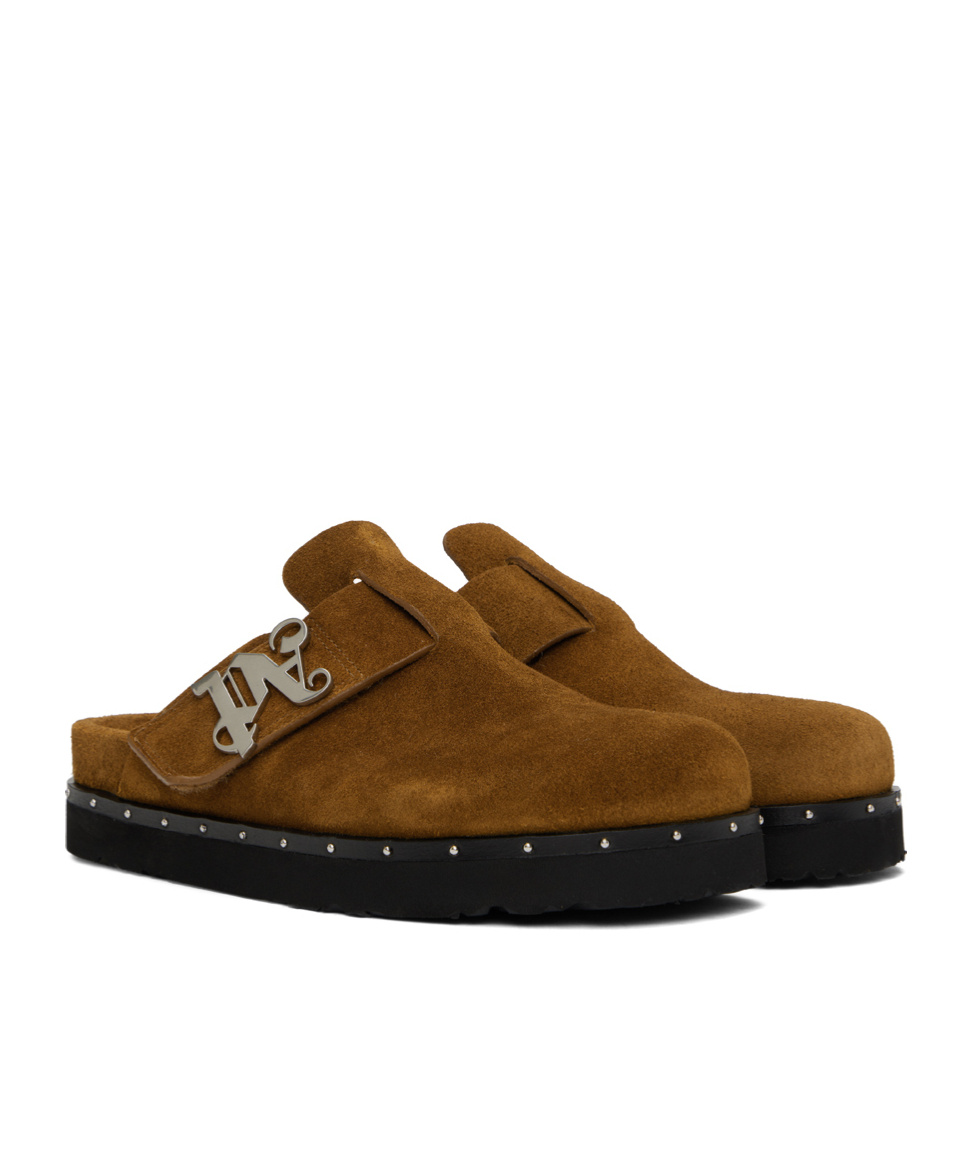 Palm Angels Round Toe Mules In Brown
