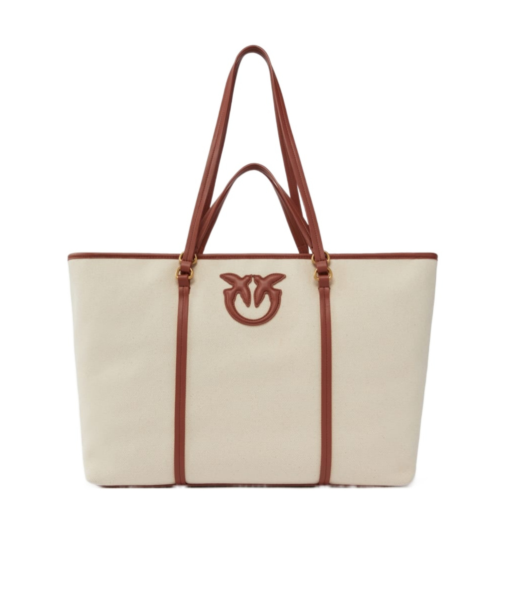 Pinko Maxi Shopper Bag In Recycled Canvas With Double Handles