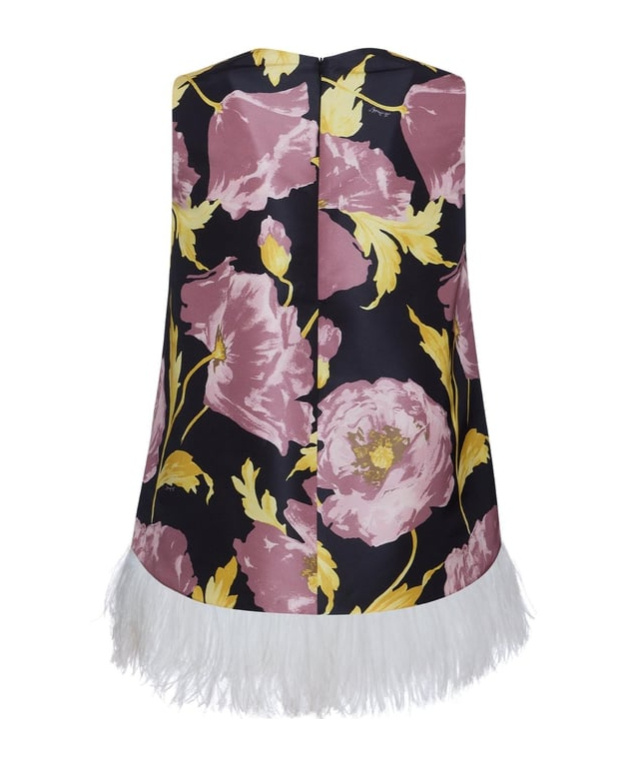 La Doublej La Double J Floral Print Top With Feather Trim In Multicolor