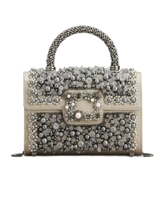 Roger Vivier Jewel Efflorescence Mini Bag In Satin In Gray