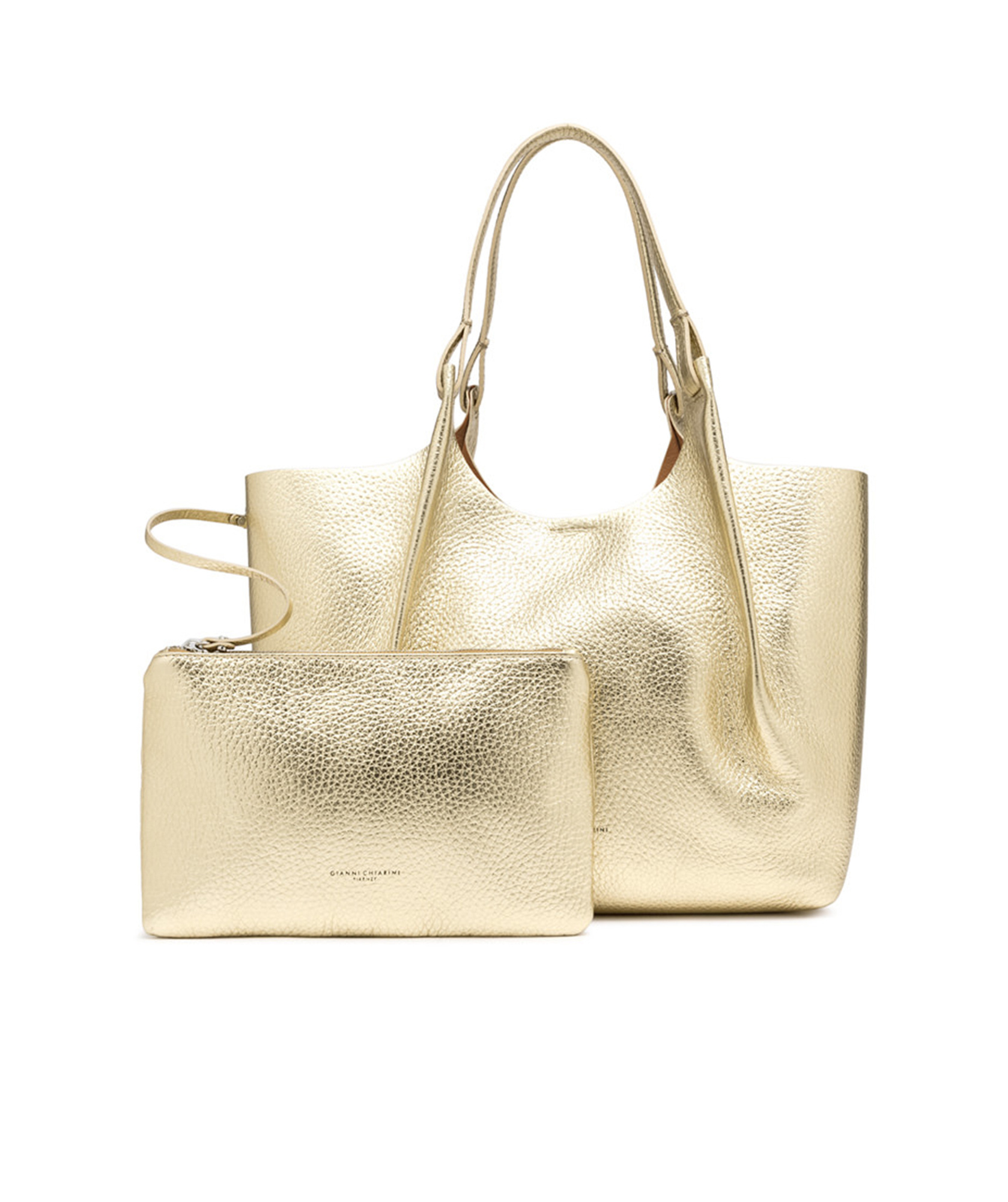 Gianni Chiarini Double Handle Shoulder Bag In Nude