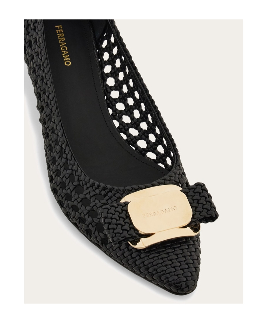 Ferragamo Zelma Woven Leather Buckle Pumps In Black