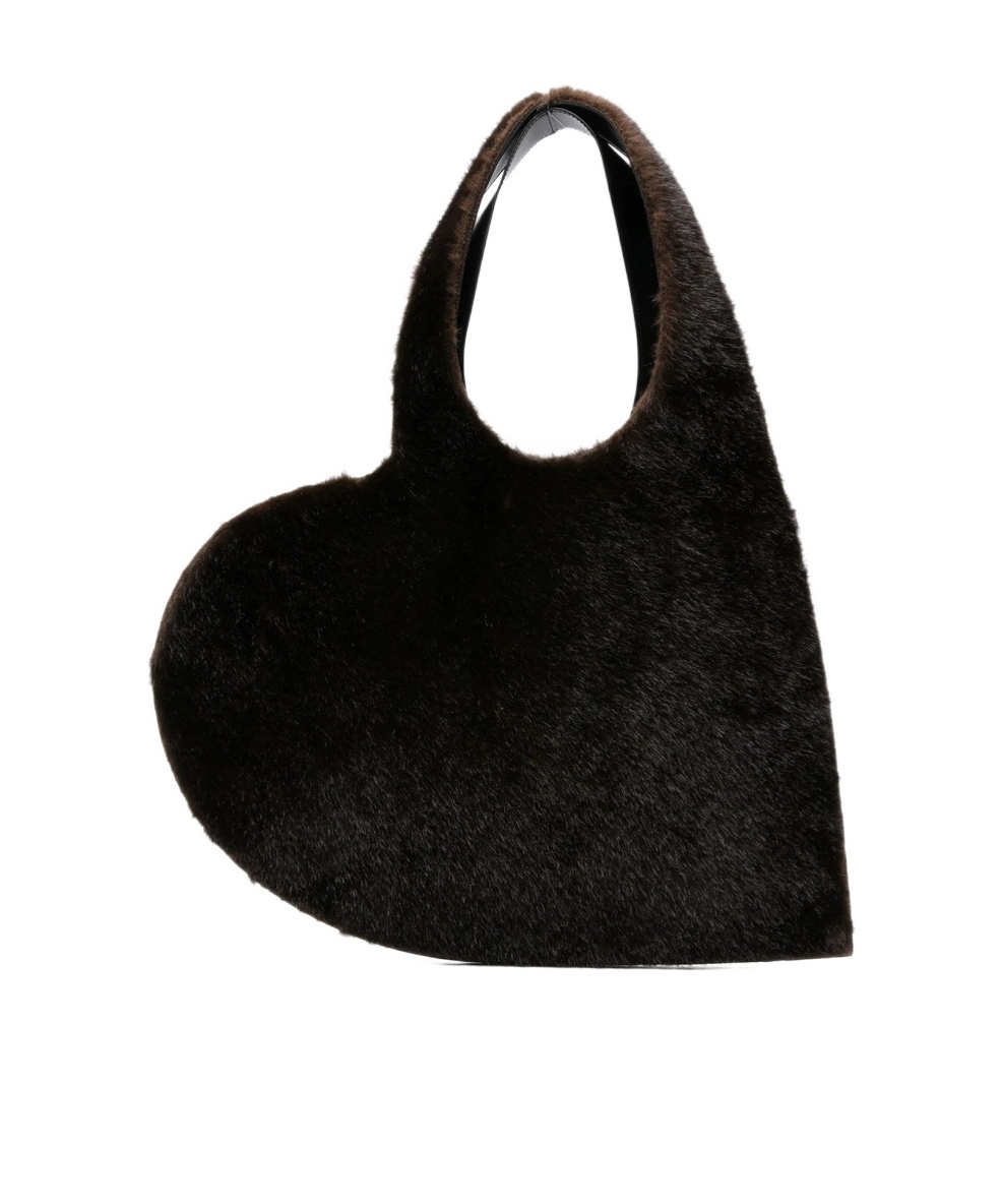 Coperni Heart-shaped Shoulder Bag In Plush Faux Fur In Black