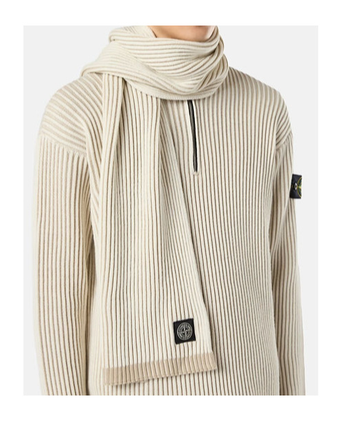 Stone Island Ribbed Wool Scarf In Nude