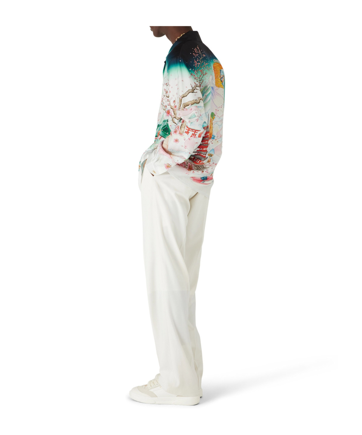 Casablanca Mens Galactic Connection Cuban-collar Graphic-pattern Silk Shirt In White
