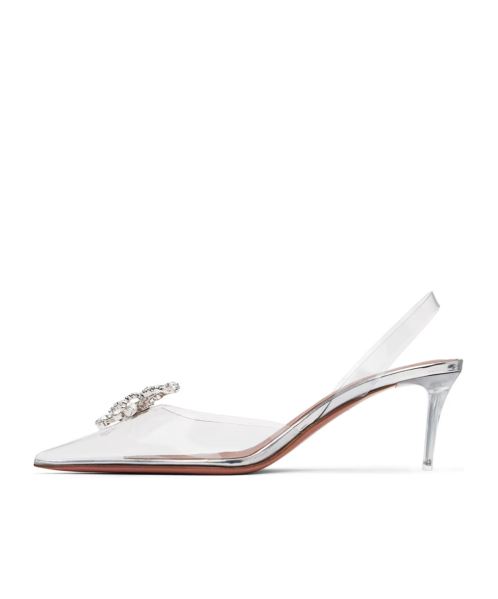 Shop Amina Muaddi Rosie Glass Sling 60 High-heeled Sandals In White