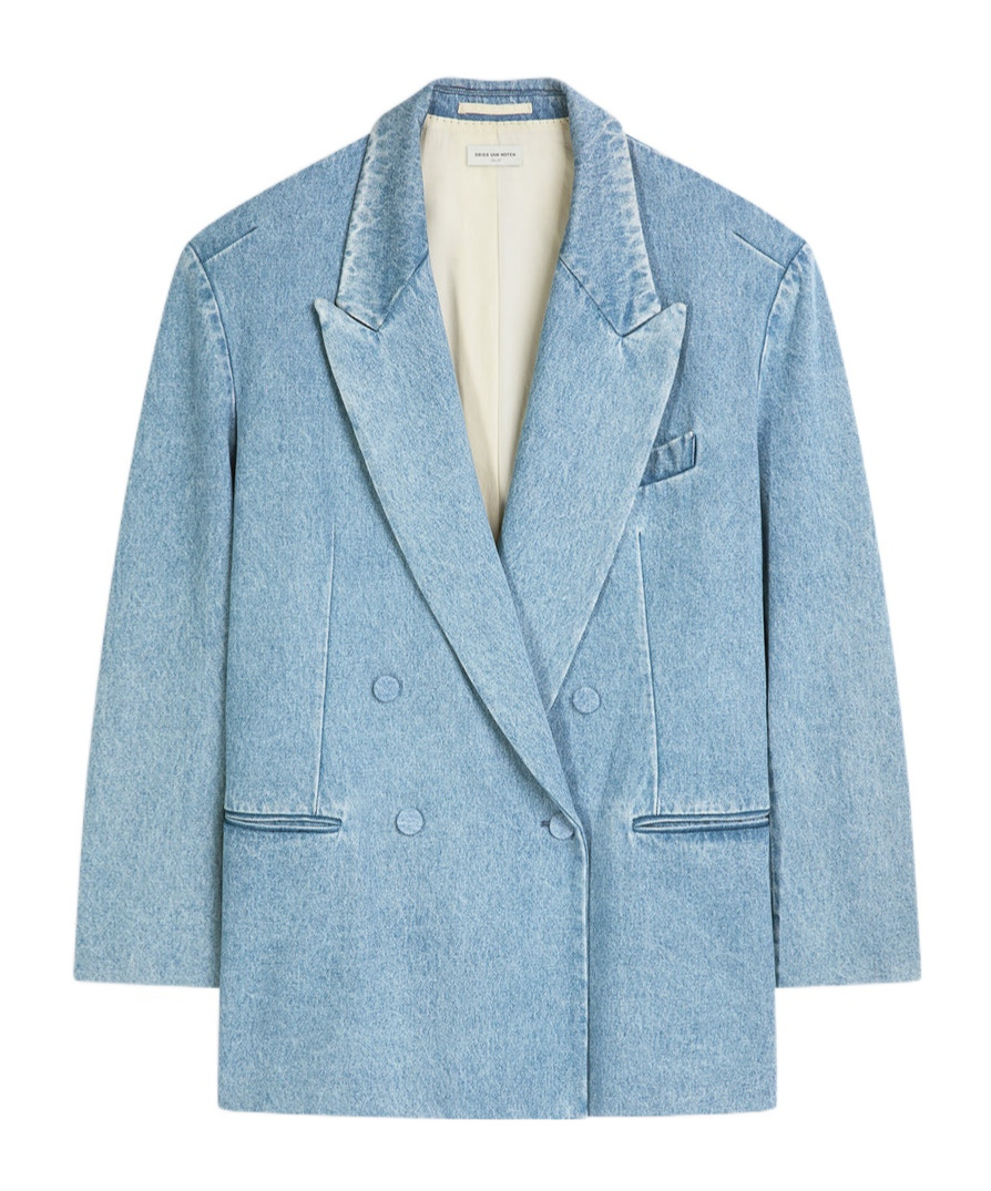 Dries Van Noten Double-breasted Denim Blazer In Blue