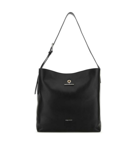Alexander Mcqueen Leather Pendant Shopping Bag In Black