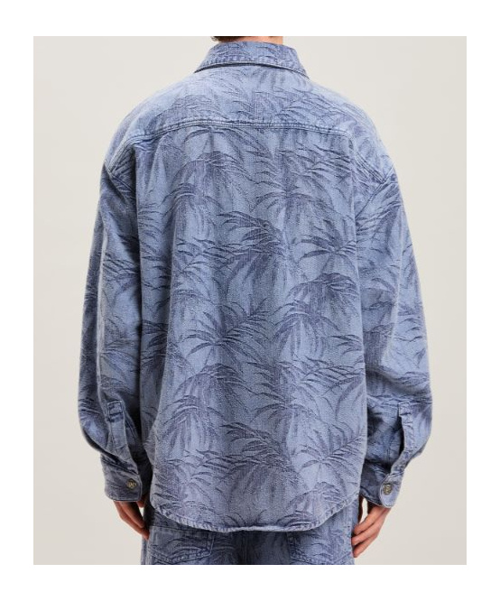 Palm Angels Palm Jacqured Denim Shirt In Blue