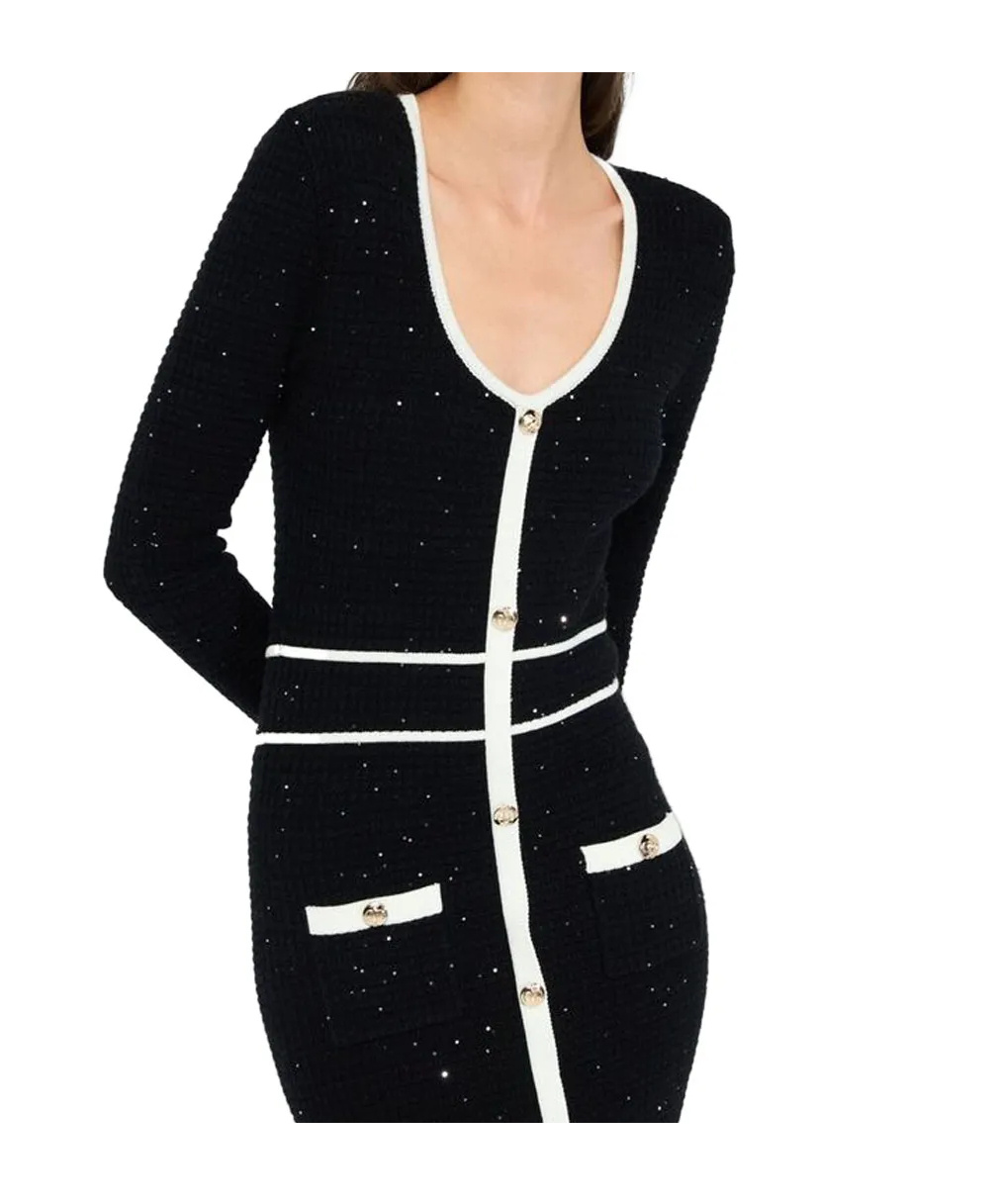 Liu •jo Sequin-embellished Button-front Midi Dress In Black