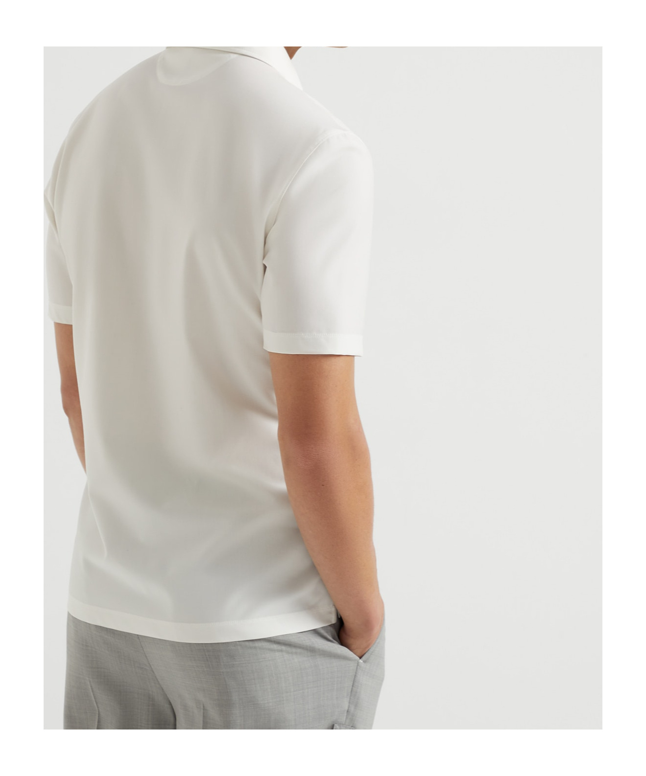 Brunello Cucinelli Men Ivory Virgin Wool Canvas Logo Polo Shirt In White