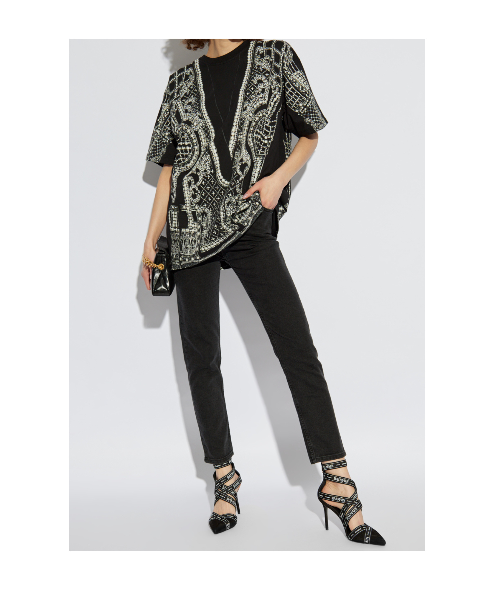 Balmain Oversized Printed T-shirt In Black
