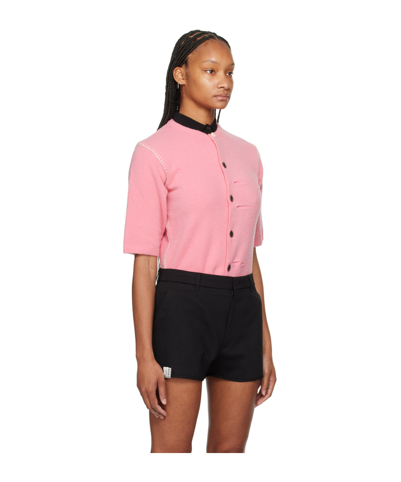 Ader Error Round-collar Button-down Sweater In Pink