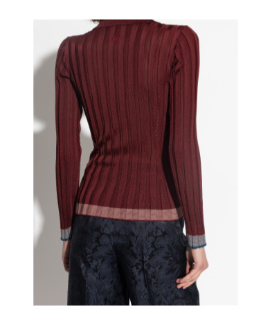 Etro Ribbed Polo Shirt With Pegaso Buttons In Red