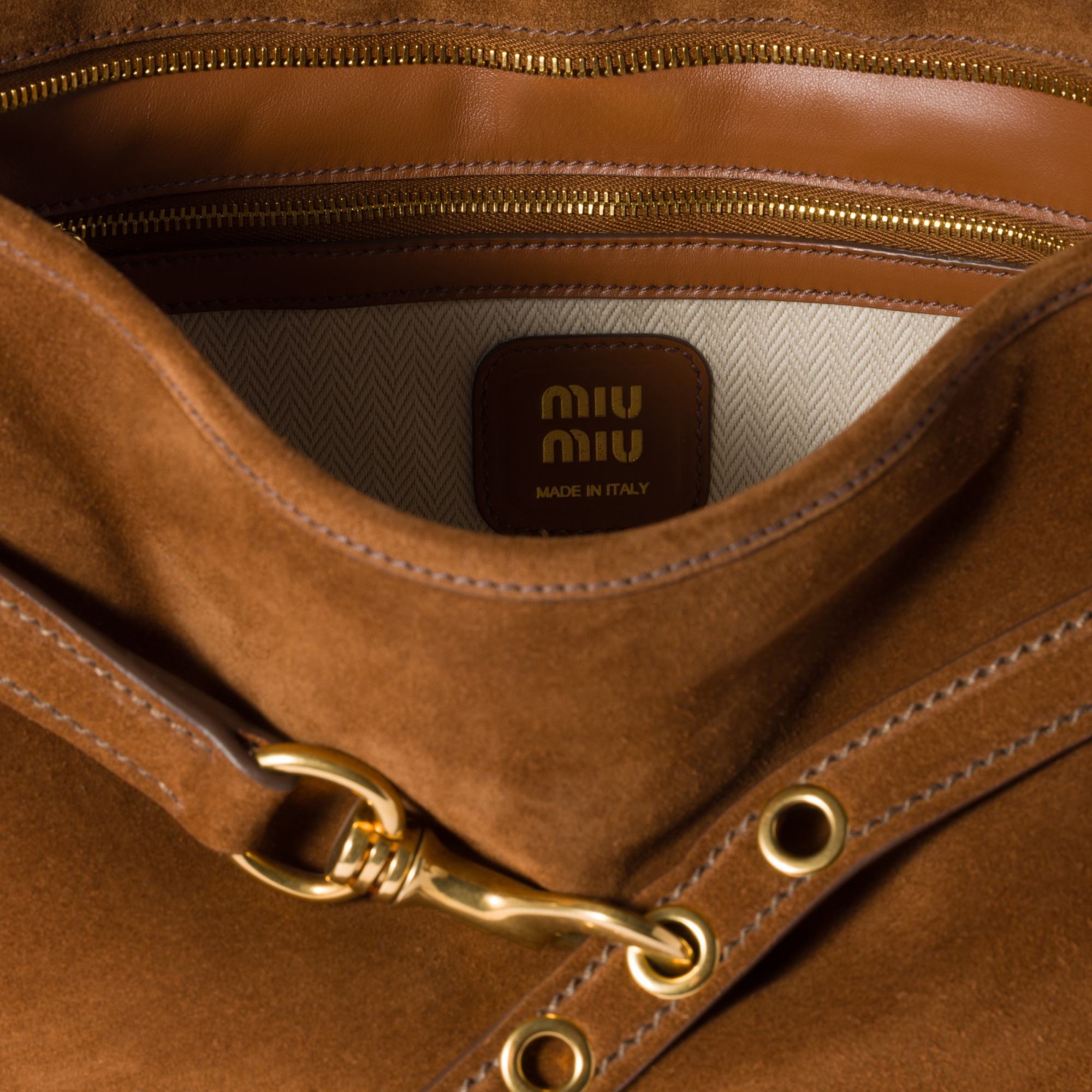 Miu Miu Suede Aventure Shoulder Bag In Oak
