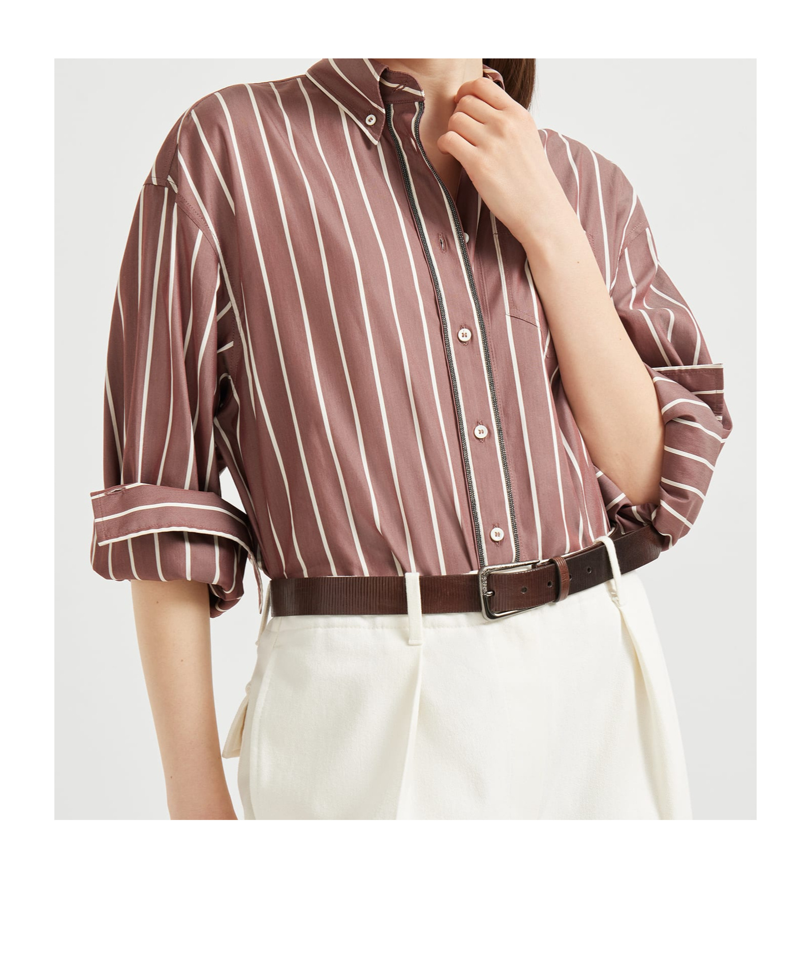 Brunello Cucinelli Striped Button-fastening Shirt In Brown