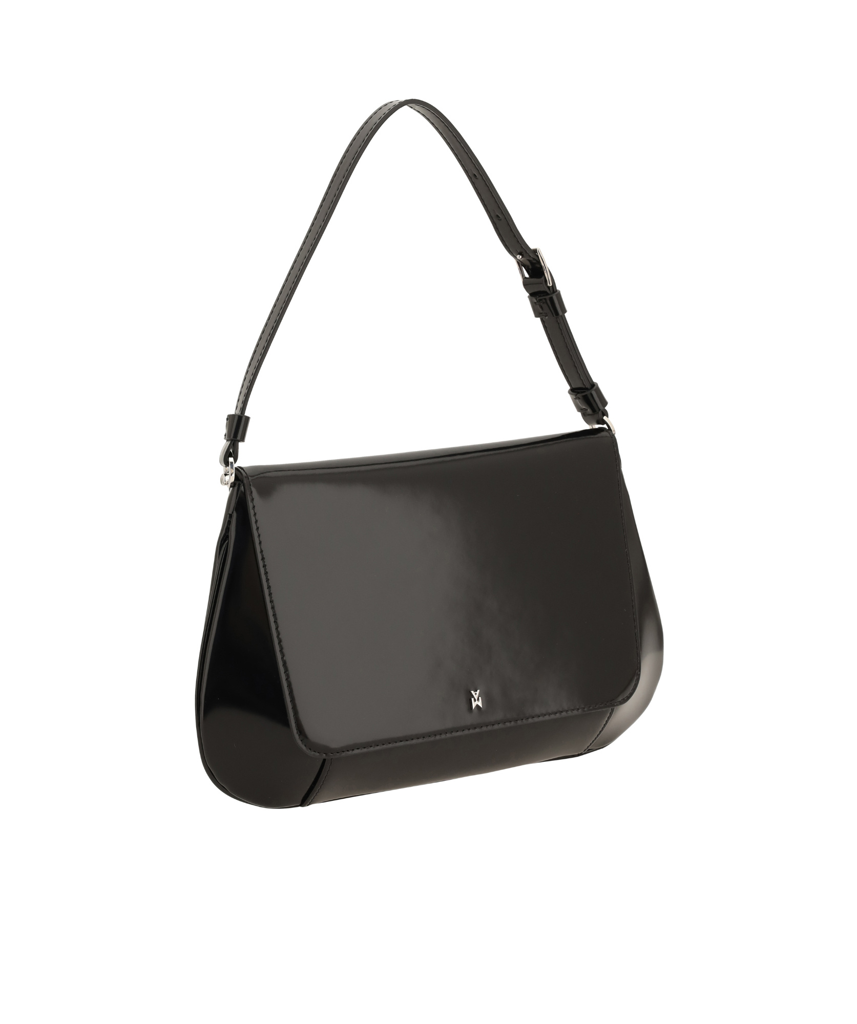 Amina Muaddi Leather Handbag With Curved Base And Reptile Motif Embossing In Black