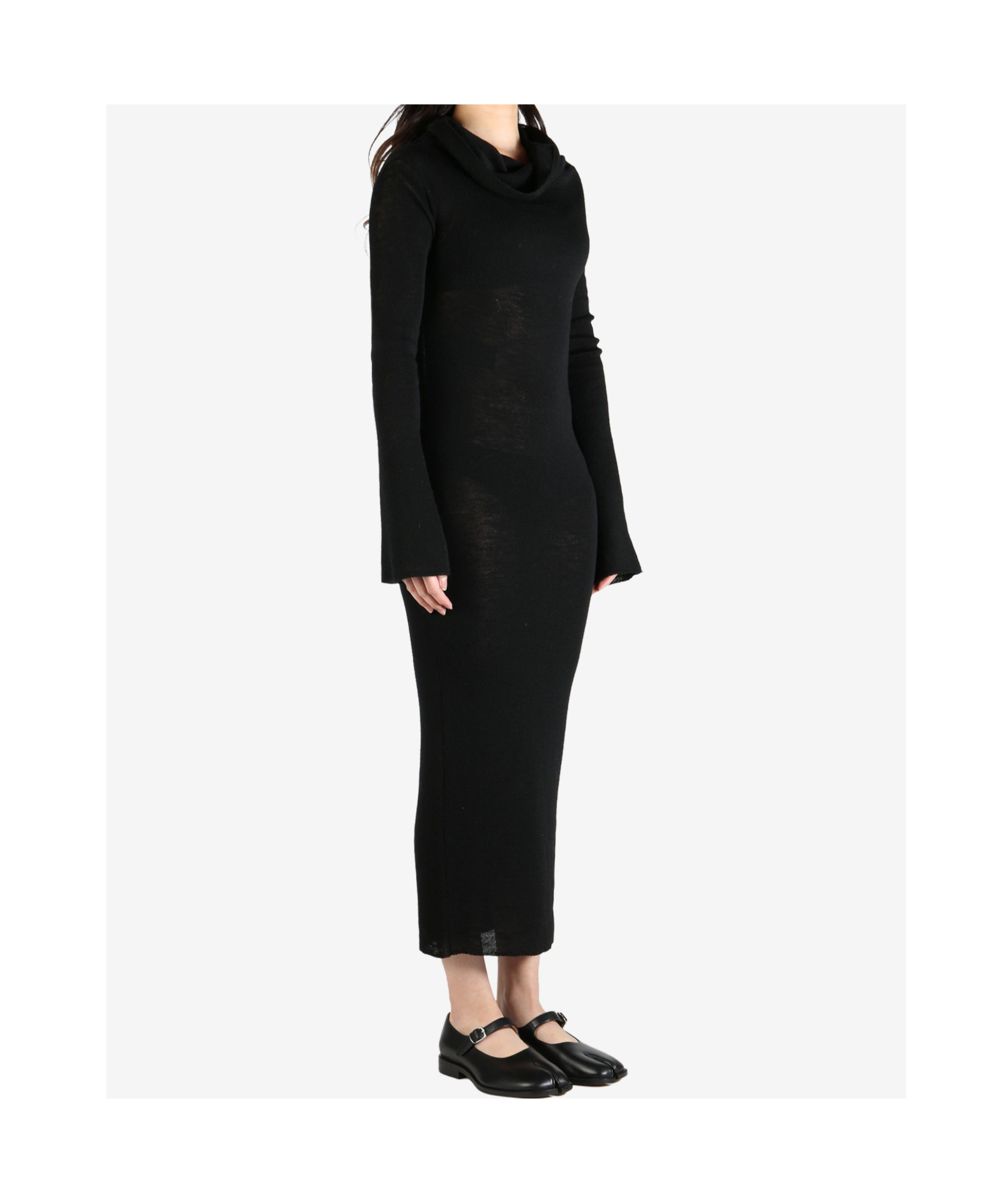 Ann Demeulemeester High Neck Dropped Shoulder Knitted Dress In Black