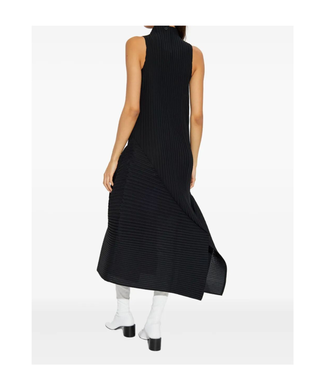 Issey Miyake Pleated High-neck Dress In Black