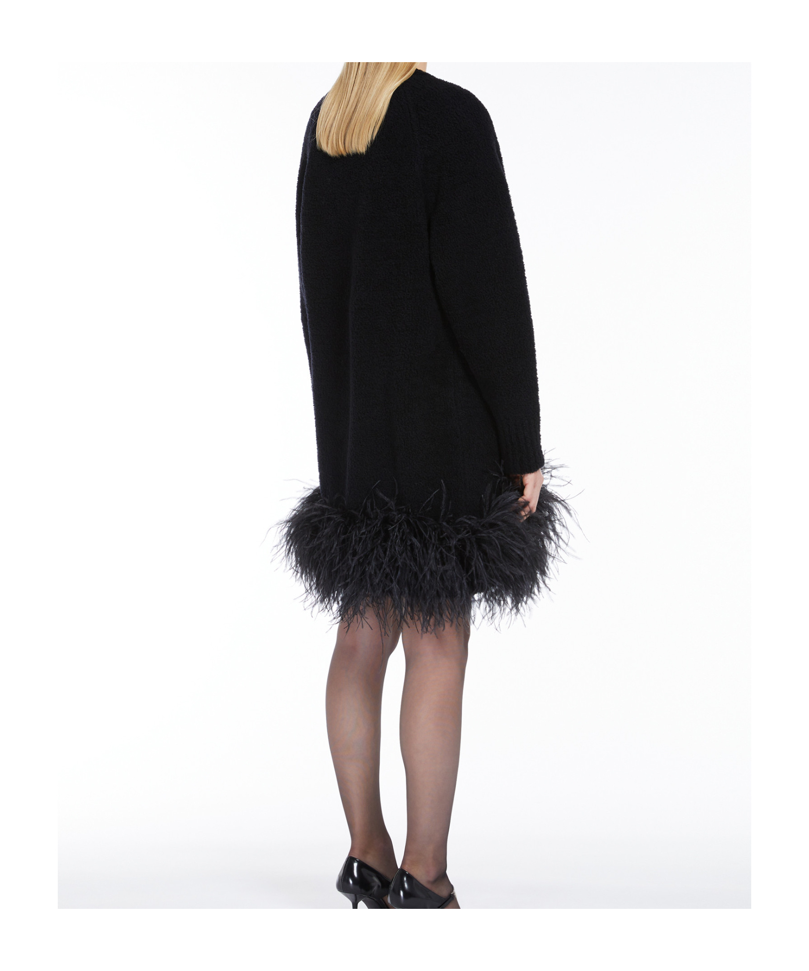 Shop Max Mara Studio Feather Detailed Open Front Cardigan In Black