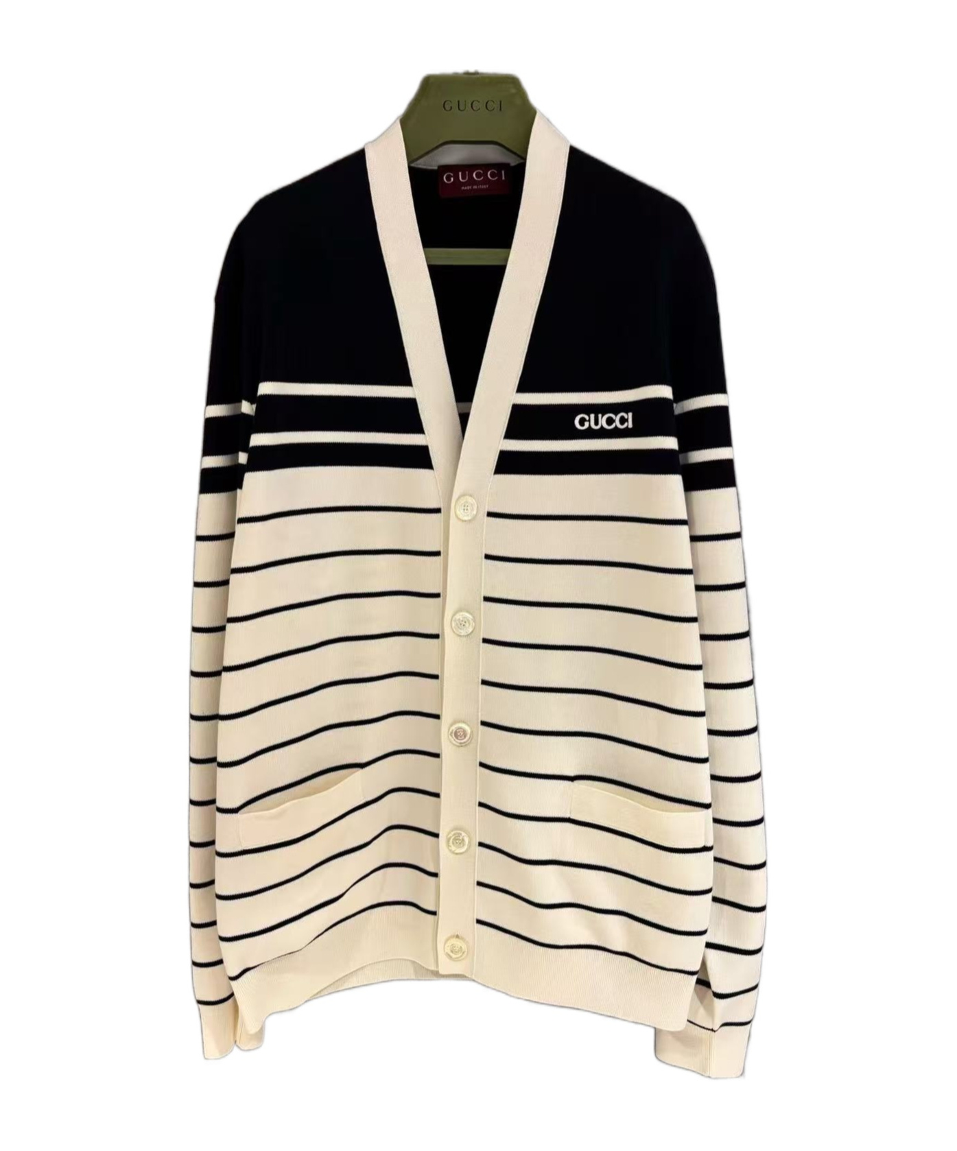 Gucci Embroidered Stripes Cotton Cardigan In Nude
