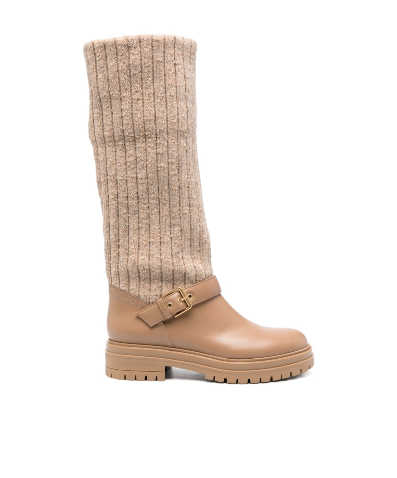Gianvito Rossi Desert Beige Calf Leather Panelled Design Slip-on Boots In Beige
