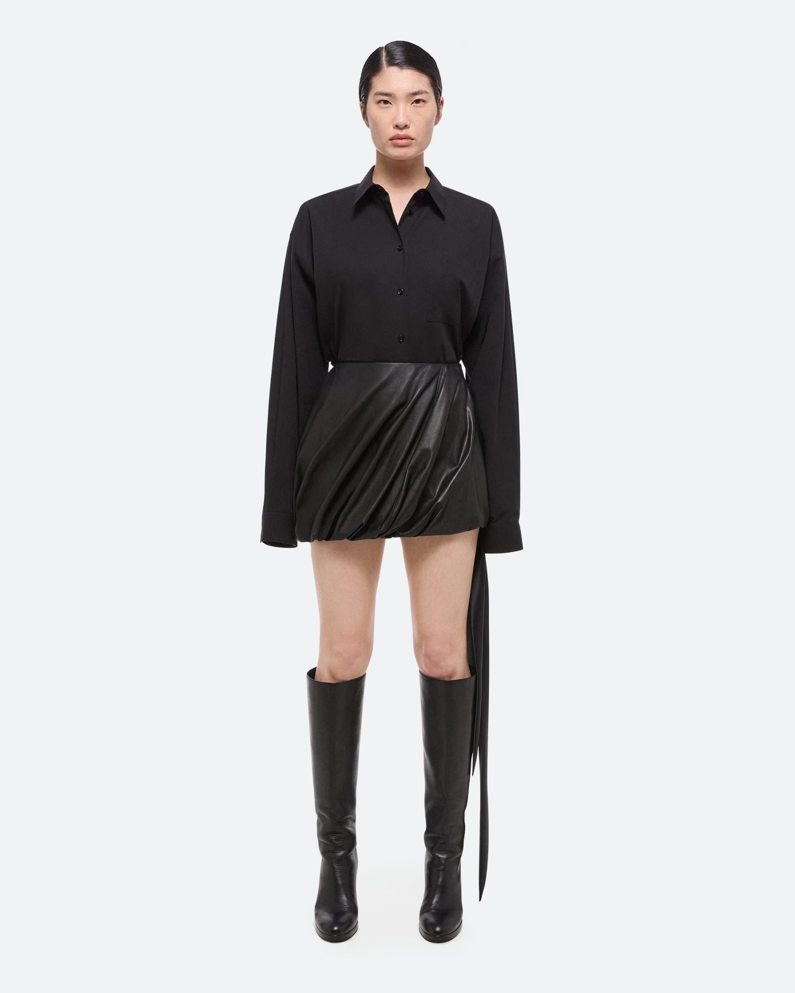 Helmut Lang Bubble Leather Miniskirt In Black