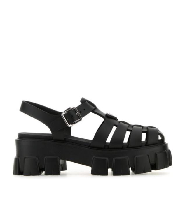 Shop Prada Logo Platform Sandals In Black