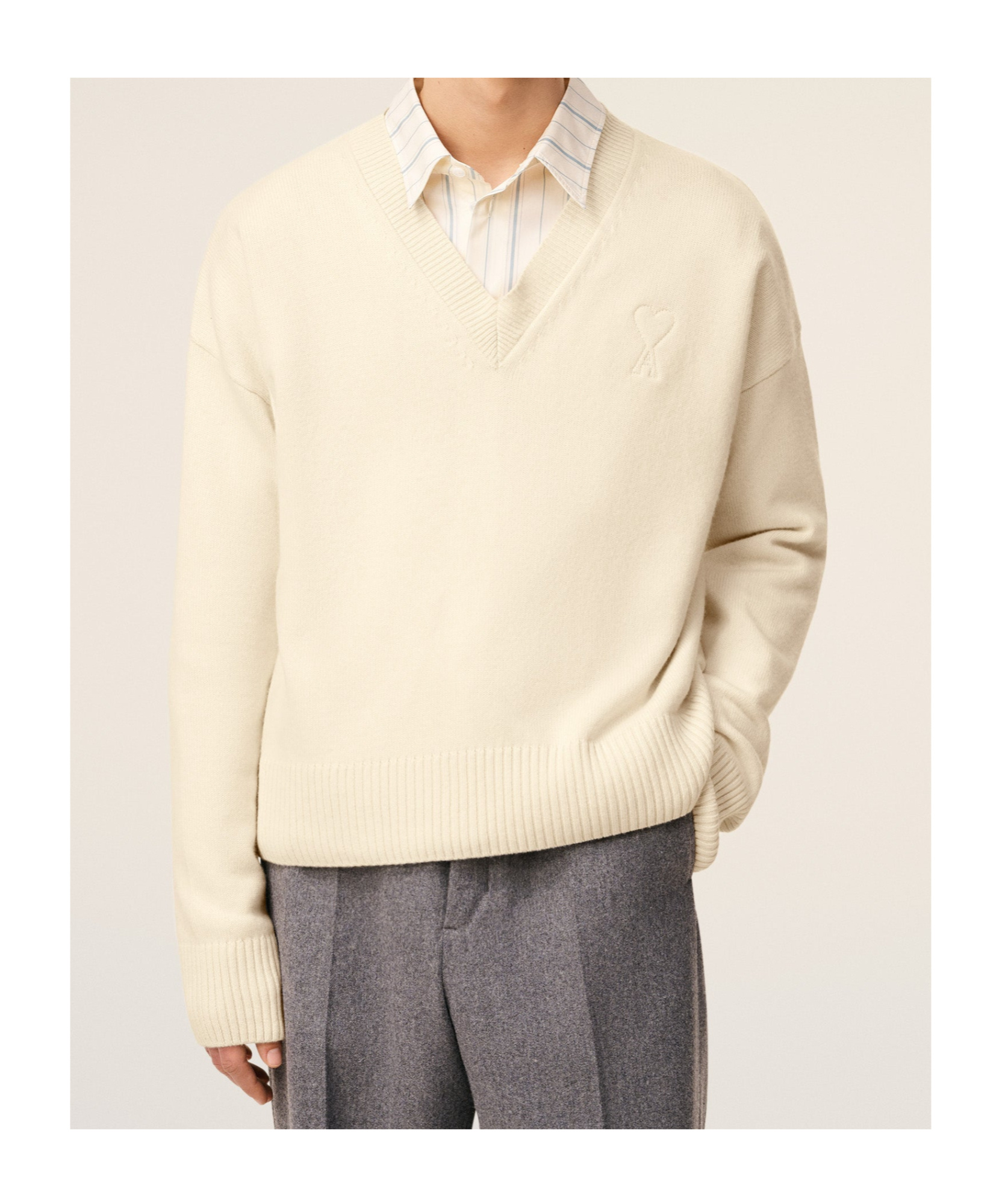 Ami Alexandre Mattiussi White Wool Ami De Coeur V Neck Sweater White In Neutral
