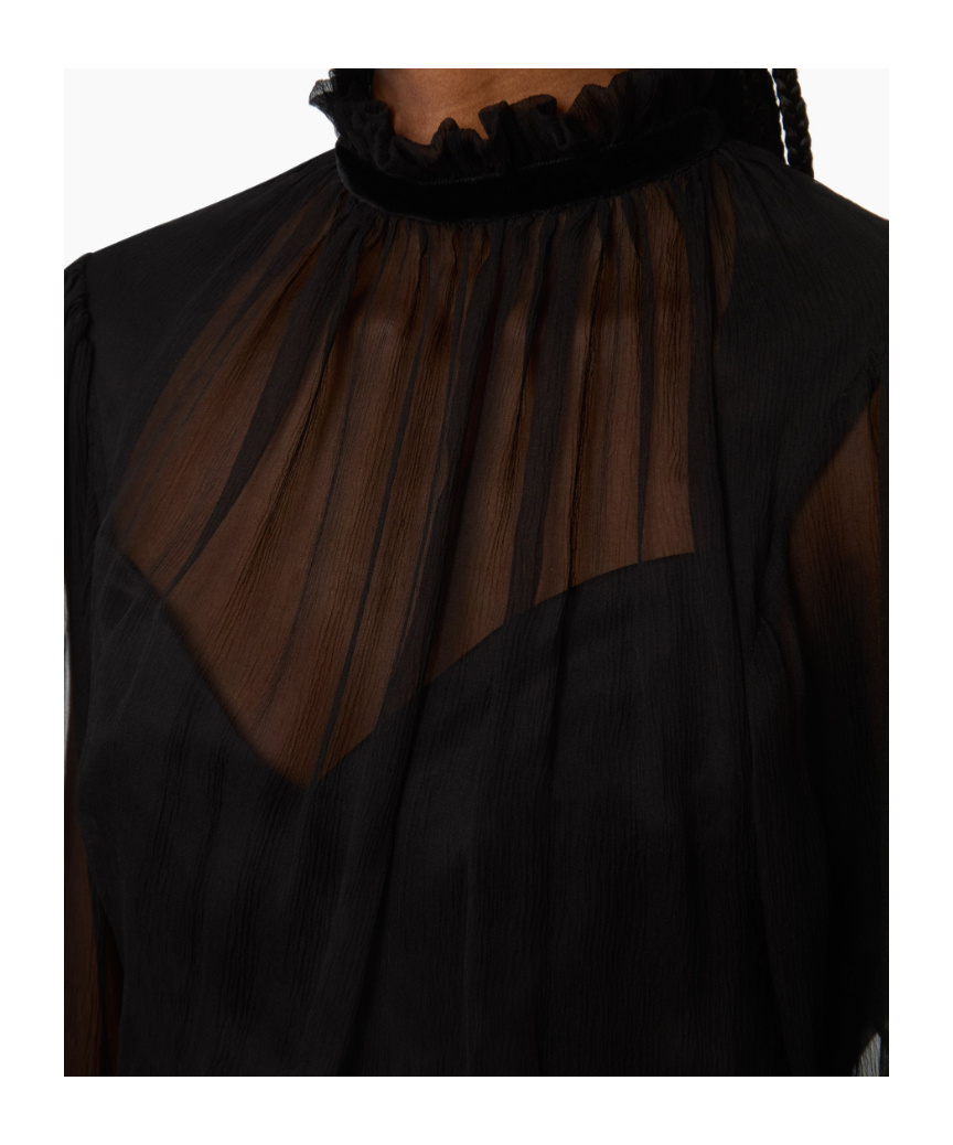 Nina Ricci High-neck Ruffled Top In Black