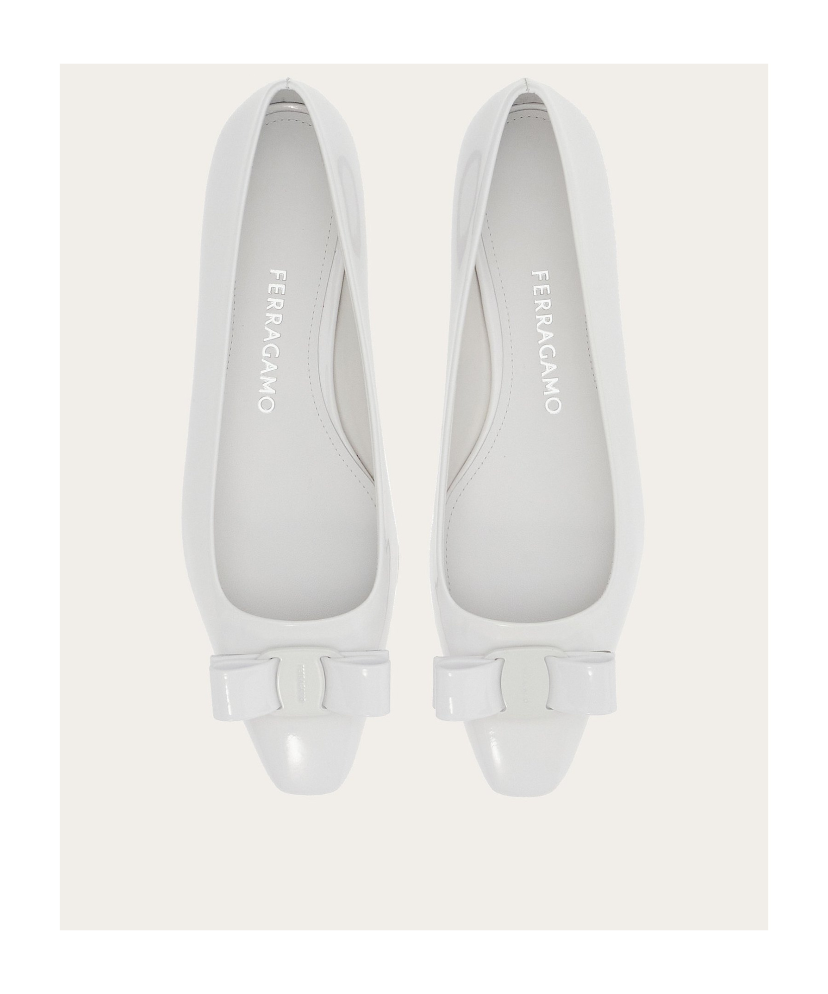 Ferragamo 5mm Anz 1 Patent Leather Ballerina Flats In White