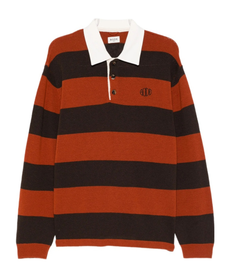 Bode Striped Polo Knit Sweater In Black